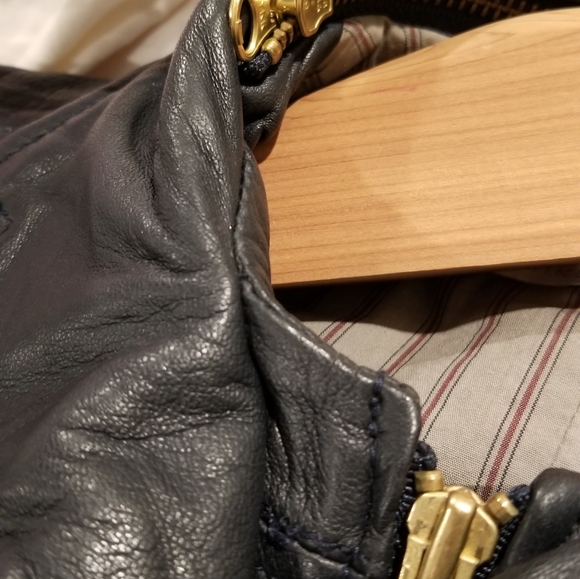 MIKE & CHRIS Genuine Leather Jacket Navy Blue/ (Grayish Blue) Detachable Hood - Picture 13 of 14